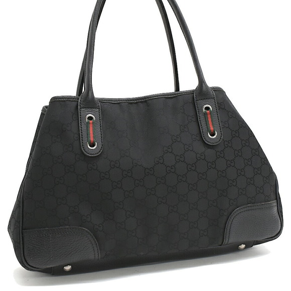 Gucci Tote Black Nylon Sherry Stripe Line Bag Web GG - Picture 2 of 8